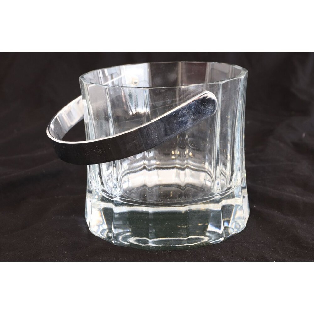 Vintage Mini Crystal Ice Bucket With Silver Tone Handle 14 Faceted Sides